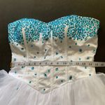 Women’s White Blue Beading Short Cocktail Prom Party Dress Corset Back Size 8 White Photo 6