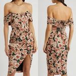 Lavish Lice Lavish Alice Floral Rose Print Off The Shoulder Corset Midi Dress Photo 1