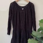 Free People Black Lace Dress Long Sleeve Round Neck USA Made Boho Festival Lined Photo 0