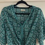 Max Studio Blue Black Tie Front Blouse Photo 1