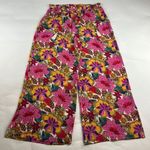 Rose + Olive  Bright Floral Textured Crepe Wide Leg Pant L Photo 0