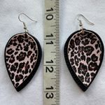 NEW! Pebbled Faux Leather Double Layer Leopard Black Teardrop Dangle Earrings Photo 2