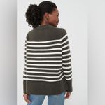 Tuckernuck Evergreen and Ivory Stripe Bonnie Sweater Button Sides Crewneck Photo 2
