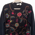 VTG Innovation Sport Womens Sweater Sz S Black Floral Embroidered Boho Artsy 90s Photo 1