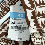 J. McLaughlin  Britt Blouse XS NWT $178 100% Linen Collar Button Gauzy Geo Brown Photo 4