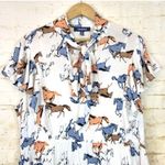 Modcloth Horse Print Dress 2X White Neck Tie Flutter Sleeve Downhome Darling NWT Photo 3