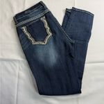 GRACE IN LA Blue Straight Leg Jeans with Chevron Embroidery Photo 1