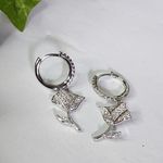 Sterling Silver with CZ Crystals Flower Huggie Hoop Earrings New Photo 0