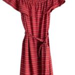 Loft Beach Ruffled Off Shoulder Dress Cover Up Mini Striped Tie Waist Small NWT Photo 6