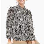 J.Crew Black and White Ruffled Mandarin Collar Blouse Photo 1