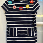 Boden Preppy Navy White Striped Sweater Top Floral Embroidered Women’s Size 2 XS Blue Photo 0