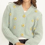 HYFVE NWT Romantic Winter Floral Knit Cropped Cardigan Small Photo 0