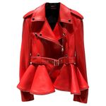 Madonna & Co Luxe Zip Detail Leather Peplum Biker Moto Jacket in "Welsh Red" NWT Red Size L Photo 2