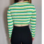 ZARA Green White Crochet Striped Button Down Cropped Sweater Size Small Photo 2