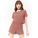 Forever 21 Women’s Retro MoD Rayon Geometric Preppy Romper Orange Black White Small Photo 1