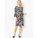 Talbots  Black/White Paisley Bell Sleeve Scoop Neck 3/4‎ Sleeve Dress Sz 8 $139 Photo 1