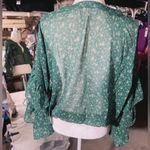 LOTUS & LAVENDER silky pleated designer green top long sleeve button up round Yellow Size XL Photo 3