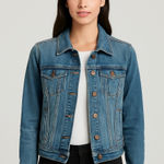 I Love H81 American Brand Denim Jean Jacket Blue Distressed Cropped Size S Photo 0