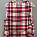 Vintage 70s Vest Plaid Open Front Women Lined Pockets Handmade‎ Red Blue White Size M Photo 4