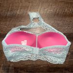 PINK - Victoria's Secret Victoria’s Secret PINK Lace Push- Up Halter Blue Bra Size Medium Photo 2