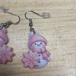 Cute Pink Snowman Dangle Drop Christmas Earrings Festive Holiday‎ Merry 1in Photo 1