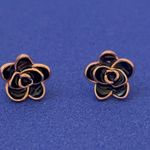 14K Rose Gold Plated Flower Stud Earrings for Women Black Photo 0