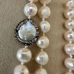 Freshwater Pearl & Pavé Crystal Long Necklace ✨ Sterling Clasp • Hand Photo 6