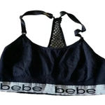 Bebe Black White Logo Lined Not Padded Racerback Women’s Sporty Running Bra SZ M Photo 0
