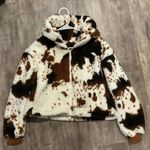 Cider Fluffy Cow Print Zip-Up Crop Jacket Photo 0