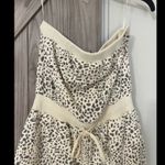 Cream & Gray Animal Print Strapless Romper with Drawstring Waist Photo 2