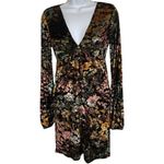 ASOS Floral Burnout Velvet Dress V-Neck Ruched Long Sleeves EUC Size 4 Photo 1
