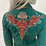 ROAR Western Embroidered Rhinestone Pearl Snap Shirt Roll Tab Sleeves Sz Medium Photo 4