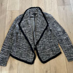 Rachel Zoe  Women’s Navy Blue & White Tweed Open Front Draped Jacket Sz XL Photo 0