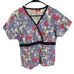 Dickies  Cotton V Neck Scrub Top Small Purple Pink Flowers Medical Vet Uniform Photo 0