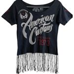 Affliction  American Custom Rhinestone Fringe Tee Shirt Small Y2K Moto Biker Glam Photo 0