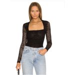 Ganni  Women's Size Medium Bodysuit‎ Black Lace Square Back Long Sleeve Lined Photo 14