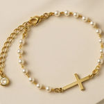 Gold and Pearl Bracelet/Anklet with Cross Charm Photo 0