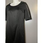Attention  Dress Womens Medium Black Faux Leather Sleeve Sheath Knee Length Photo 3