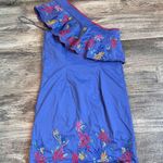 SALONI One Shoulder Ruffle Embroidered FLORAL Dress BLUE Size 6 #134 Photo 2