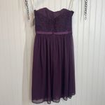 David's Bridal NWT David’s Bridal Plum Short Scalloped Strapless Lace Mesh Mini Dress Size 0 Photo 4