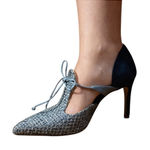 Chadette Maragh‎ Alisyn Tweed d'Orsay Shoes Size 13 EU 43 Blue Denim Bow Photo 0