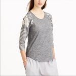 J.Crew  long sleeve mix print baseball tee top grey size XS floral striped‎ Photo 2