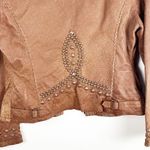CRIPPLE CREEK Brown 100% Genuine Leather Studded Zipper Pockets Moto Jacket Size M Photo 9
