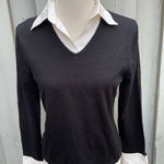 Kate Hill  Black V-Neck Silk Blend Knit Sweater Shirt size M Photo 0
