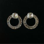 Statement Earrings gunmetal silver tone with oversized rhinestone Photo 4