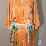 Women’s Floral 100% Silk Kimono Sleeve Robe Approx 22” PtP Comfy Cozy Lounge Orange Size L Photo 0