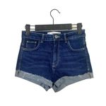 ZARA  Mid Rise Cuffed Stretch Cotton Denim Shorts 5 Pocket 00 Dark Blue #3300 Photo 0