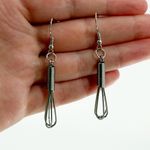 Novelty Wire Chef Whisk Earrings, Fun Handmade Novelty Drop Kitchen Utensils Silver Photo 1
