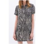 ZARA 100% Linen Zebra Print Mini Shirt Dress Short Sleeves Black White, Size XS Photo 1