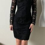 vintage 80s black sheer lace bustier long sleeve pencil mini dress Size M Photo 0